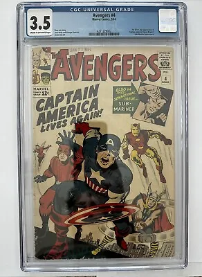 Buy Avengers #4 - CGC 3.5 - 1st Silver Age Captain America/ Bucky (1964) Date Stamp • 787.70£