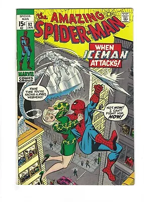 Buy Amazing Spider-Man #92 1st Battle / Team Up With ICEMAN,  7.0 FN/VF, 1971 Marvel • 55.18£