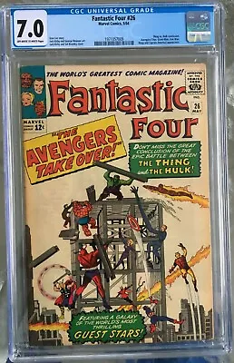 Buy Fantastic Four #26 (1964) CGC 7.0 -- O/w To White Pages; Conc. 1st Thing V. Hulk • 504.46£