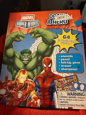 Buy Marvel Super Heros Draw A Hero Kit With Glow In The Dark Stickers Book • 9.58£