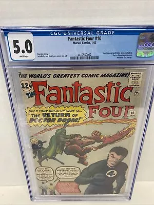 Buy FANTASTIC FOUR #10 CGC 5.0 WHITE Pages 3rd App Doctor Doom Stan Lee • 553.42£
