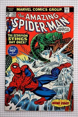 Buy 1975 Amazing Spider-Man 145 Marvel Comics 6/75:Bronze Age Scorpion 25-cent Cover • 49.09£
