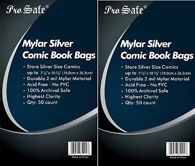 Buy 200 MYLAR Comic Book Bags Sleeves + 200 Boards Combo - SILVER Size - 2 Mil Thick • 94.83£
