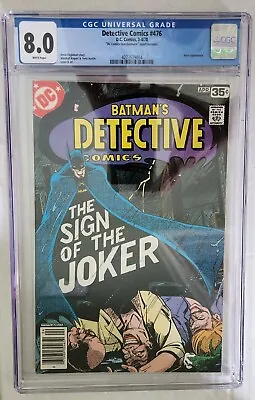 Buy Detective Comics #476 - DC 1978 (CGC 8.0) -  Sign Of The Joker!  WHITE PAGES! • 100.39£