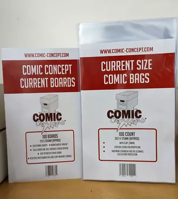 Buy 100 Current Size Comic Book Bags Sleeves & Current Size Comic Book Back Boards! • 19.99£