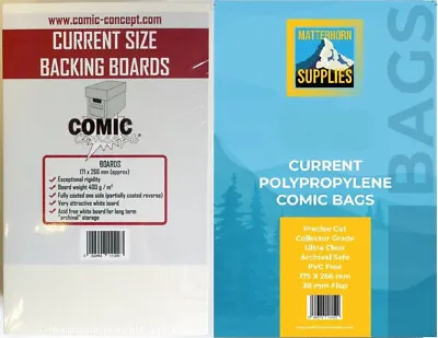 Buy 50 X COMIC CONCEPT CURRENT BACKING BOARDS AND 50 X MATTERHORN CURRENT COMIC BAGS • 15.99£