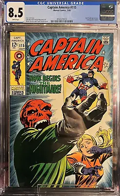 Buy Captain America 115 (1969) CGC 8.5 WHITE PAGES - Marie Severin Classic Red Skull • 146.14£
