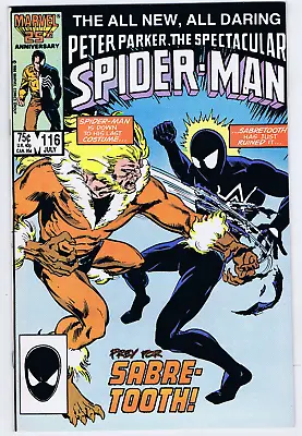 Buy Peter Parker, Spectacular Spider-Man #116 Marvel 1986 Prey For Sabre-Tooth ! • 14.30£