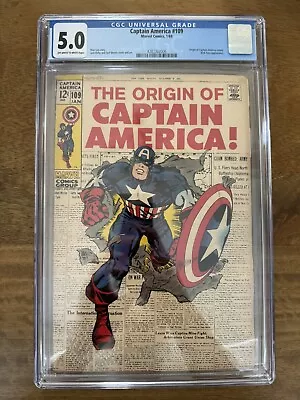 Buy Captain America# 109 (1969) CGC 5.0, Jack Kirby, Stan Lee, Origin Retold.  • 86.73£