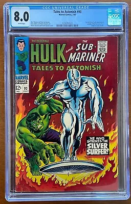 Buy TALES TO ASTONISH 93 1967 CGC 8.0 Silver Surfer Incredible Hulk KEY Marvel Comic • 440.33£
