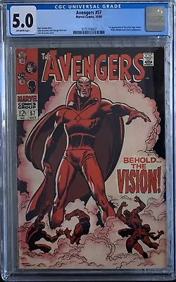 Buy Avengers #57 Cgc 5.0 Vg/fn 1968 1st Appearance Of Vision Marvel Comics • 241.24£