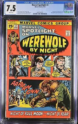 Buy Marvel Spotlight #2 CGC VF- 7.5 White Pages 1st Appearance Werewolf By Night! • 390.97£
