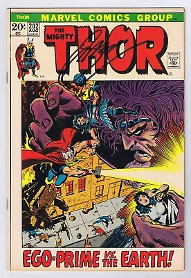 Buy Thor #202 VF Signed W/COA By Gerry Conway 1st Ego Prime 1972 Marvel Comics • 54.31£