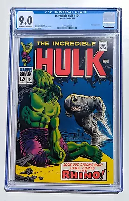 Buy Incredible Hulk #104 CGC 9.0 (1968) Classic Silver Age Rhino - High Grade! • 266.23£
