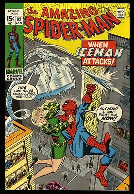 Buy Amazing Spider-Man #92 NM- 9.2 Ice Man Appearance! Stan Lee! Key Issue! • 192.38£