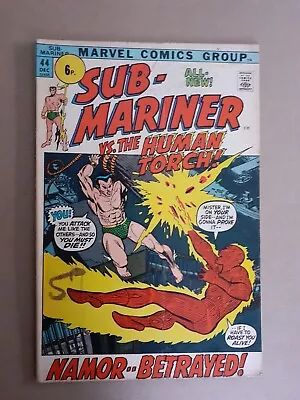 Buy Sub-Mariner No 44. Human Torch. VG+  1971 Marvel Comic • 12.99£