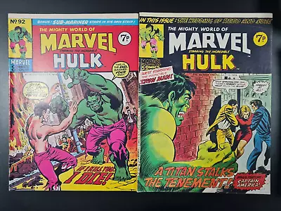 Buy The Mighty World Of Marvel Starring Hulk / Avengers #92 & #93 Marvel Uk 1974 • 0.99£