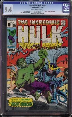 Buy Incredible Hulk # 126 CGC 9.4 OW/W (Marvel, 1970) Doctor Strange Appearance • 218.07£