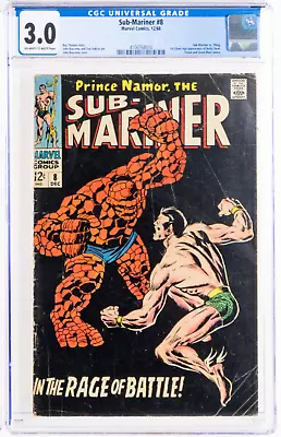 Buy Sub-Mariner #8 (1968) CGC 3.0 Silver Age Marvel Comic Prince Namor Vs. The Thing • 51.97£