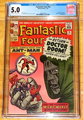 Buy Marvel 1963 FANTASTIC FOUR No. 16 CGC 5.0 Vs. DR DOOM W/1st Ant-Man Xover & Wasp • 384.24£