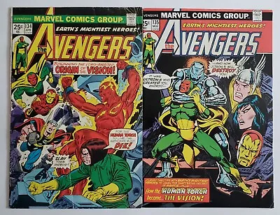 Buy Avengers #134 & 135 Origin Of Vision Marvel Comics 1975 Key Issue Lot Set • 15.80£