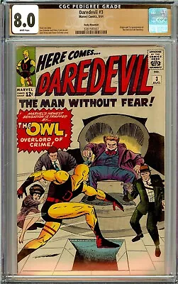 Buy Daredevil 3 (Marvel 1964) CGC 8.0 1st Owl ROCKY MOUNTAIN PEDIGREE • 592.96£