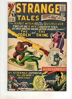 Buy Strange Tales #128 VF- 7.5 SCARLET WITCH/QUICKSILVER 1ST X-OVER! Dr Strange 1964 • 130.60£