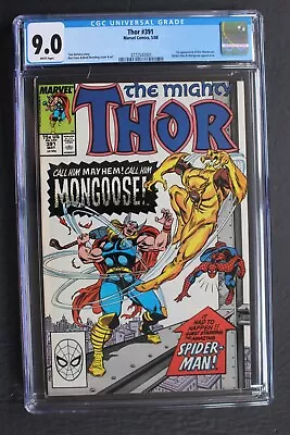Buy THOR #391 MONGOOSE Spider-Man 1988 1st ERIC MASTERSON Aka THUNDERSTRIKE CGC 9.0 • 41.16£