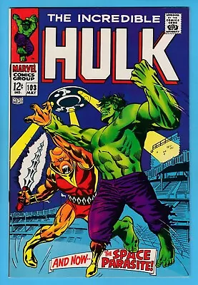 Buy INCREDIBLE HULK # 103 NM- (9.2) 1st SPACE PARASITE- GLOSSY HIGH GRADE_CENTS_1968 • 80£