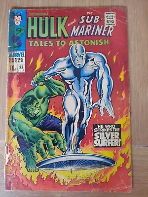 Buy TALES TO ASTONISH #93 1967 SILVER SURFER  THE INCREDIBLE HULK Cover Coming Away • 45£