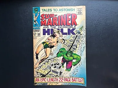 Buy Tales To Astonish #100 - 1968 Incredible Hulk VS Sub-Mariner Comic Marvel • 24.16£