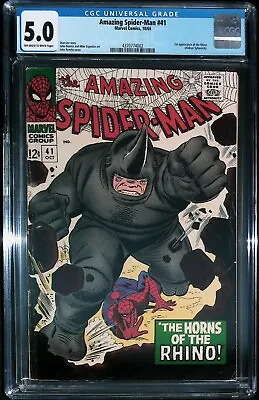 Buy Amazing Spider-Man #41 Vol 1 (1966) KEY *1st App Of Rhino* - CGC Grade 5.0 • 459.72£