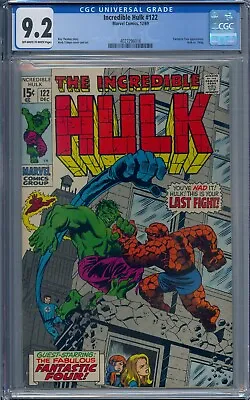 Buy Incredible Hulk #122 Cgc 9.2 Hulk Vs Thing Fantastic Four App Herb Trimpe • 201.52£