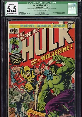 Buy Incredible Hulk #181 CGC 5.5 OW/W MARK JEWELERS INSERT 1st Wolverine NO MVS 1974 • 1,809.62£