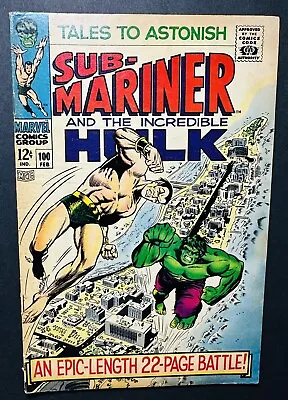 Buy Tales To Astonish #100 Hulk Battle Sub-Mariner Full-length  1968 Marvel Comics! • 39.40£