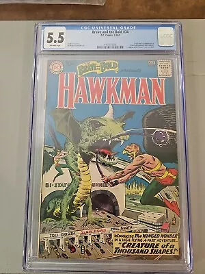 Buy Brave And The Bold #34 CGC 5.5 1st Hawkman & Hawkgirl 1961 DC Silver Age Comics • 479.70£