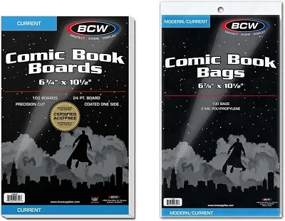 Buy BCW Current Comic Book Bags And Backing Boards 100 Ct White Sheet Protectors New • 26.46£