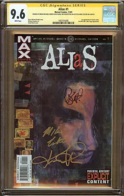 Buy Alias #1 CGC 9.6 SS Signed BRIAN MICHAEL BENDIS, KRYSTEN RITTER & MIKE COLTER • 276.02£
