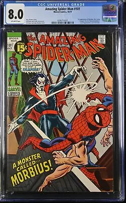 Buy Amazing Spider-Man #101 CGC VF 8.0 Off White 1st Full Appearance Of Morbius! • 515.53£