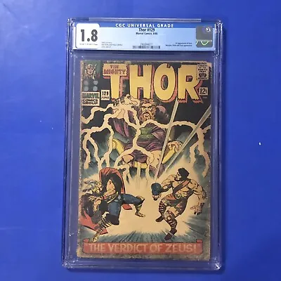Buy Thor #129 CGC 1.8 1st Appearance Of Ares Stan Lee Jack Kirby Hercules Comic 1966 • 96.14£