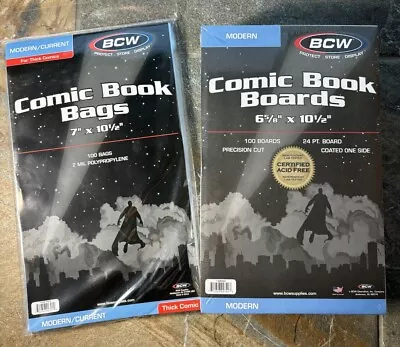 Buy BCW Comic Book Bags (Modern / Current / Thick) And Boards (100 Pack) Acid Free • 25.01£