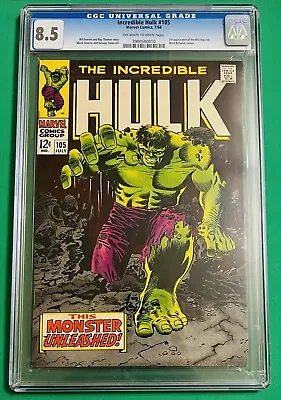 Buy Incredible Hulk #105💥CGC 8.5🔥(Marvel Comics, 7/68)👊🏽 • 320.68£