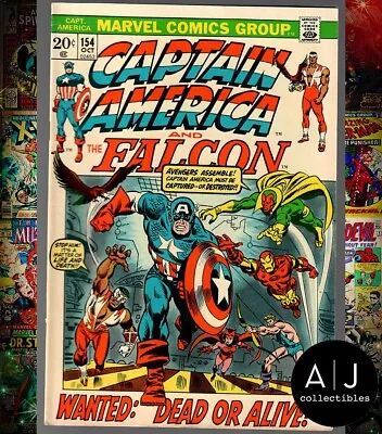 Buy Captain America #154 FN+ 6.5 1972 Marvel MARK JEWELER VARIANT INSERT MJ • 22.63£