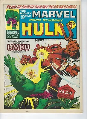 Buy MIGHTY WORLD OF MARVEL # 62 - 8 Dec 1973 - High Grade - Hulk Ka-Zar Fan Four • 7.95£