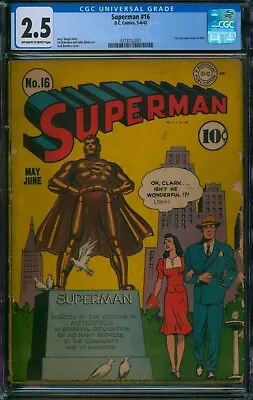 Buy Superman #16 (1942) ⭐ CGC 2.5 ⭐ 1st Lois Lane Cover In Title Golden Age DC Comic • 626.85£