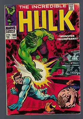 Buy Marvel Comics Incredible Hulk 108  FN 6.0 1968 Avengers • 29.99£