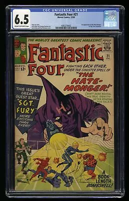 Buy Fantastic Four #21 CGC FN+ 6.5 1st Appearance Hate-Monger! Sgt. Fury! Marvel • 252.20£