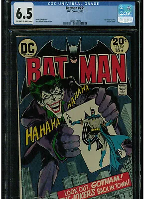 Buy Batman #251 Cgc 6.5 Classic Dc Neal Adams Joker Ace Card Cover 1973 Owtw Pages • 474.17£