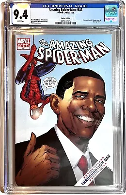 Buy Barack Obama AMAZING SPIDER-MAN #583 CGC 9.4 INAUGURATION - 1st Print Comic 2009 • 77.94£