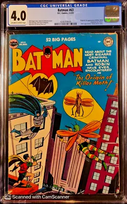 Buy Batman Comics #63 CGC 4.0 OW/W 1st Killer Moth Deep Cvr Colors Great Eye Appeal! • 1,814.44£